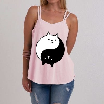 Cute Cats Yin Yang Yoga Zen Kitty Black And White Cat Gift Women's Strappy Tank