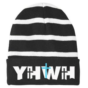 Christian Cross Yhwh Yahweh Jesus Resurrection Striped Beanie with Solid Band