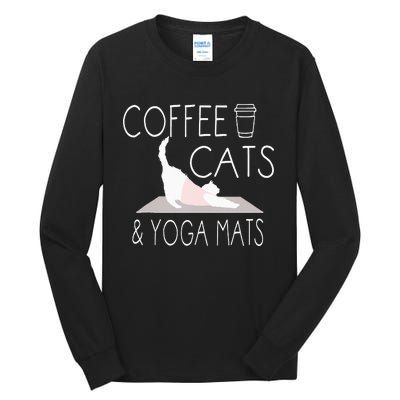 Coffee Cats & Yoga Mats Funny Gifts For Yoga Instructor Tall Long Sleeve T-Shirt