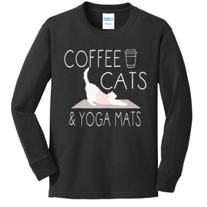 Coffee Cats & Yoga Mats Funny Gifts For Yoga Instructor Kids Long Sleeve Shirt