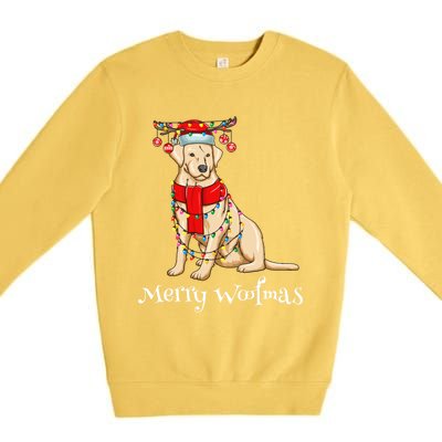 Christmas Cute Yellow Lab Dog Holiday Lights Merry Woofmas Gift Premium Crewneck Sweatshirt