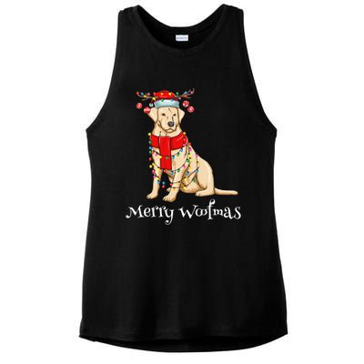 Christmas Cute Yellow Lab Dog Holiday Lights Merry Woofmas Gift Ladies PosiCharge Tri-Blend Wicking Tank