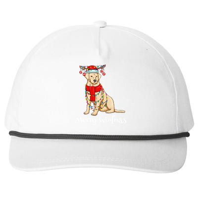 Christmas Cute Yellow Lab Dog Holiday Lights Merry Woofmas Gift Snapback Five-Panel Rope Hat