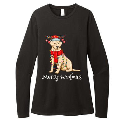 Christmas Cute Yellow Lab Dog Holiday Lights Merry Woofmas Gift Womens CVC Long Sleeve Shirt