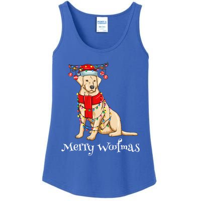 Christmas Cute Yellow Lab Dog Holiday Lights Merry Woofmas Gift Ladies Essential Tank