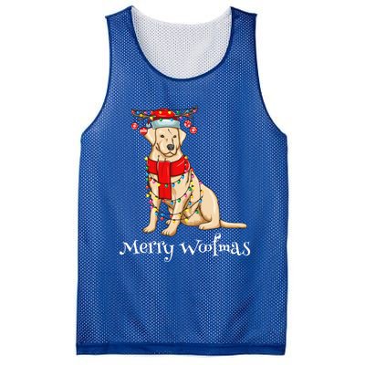 Christmas Cute Yellow Lab Dog Holiday Lights Merry Woofmas Gift Mesh Reversible Basketball Jersey Tank