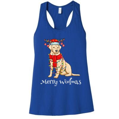 Christmas Cute Yellow Lab Dog Holiday Lights Merry Woofmas Gift Women's Racerback Tank