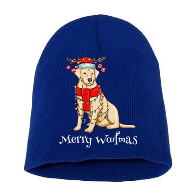 Christmas Cute Yellow Lab Dog Holiday Lights Merry Woofmas Gift Short Acrylic Beanie