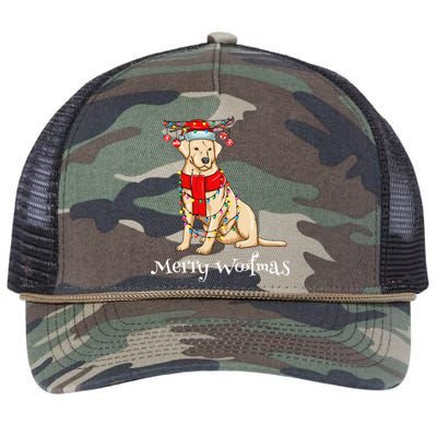 Christmas Cute Yellow Lab Dog Holiday Lights Merry Woofmas Gift Retro Rope Trucker Hat Cap