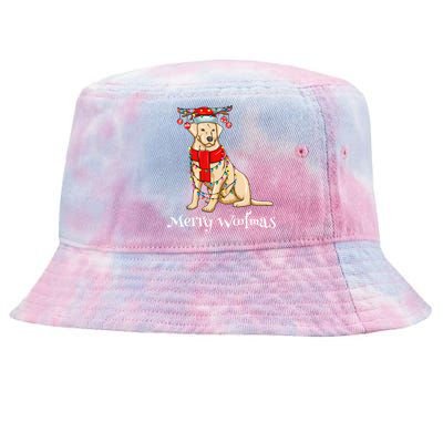 Christmas Cute Yellow Lab Dog Holiday Lights Merry Woofmas Gift Tie-Dyed Bucket Hat