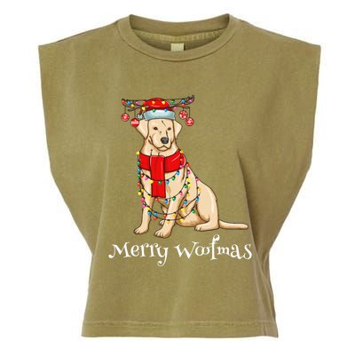 Christmas Cute Yellow Lab Dog Holiday Lights Merry Woofmas Gift Garment-Dyed Women's Muscle Tee