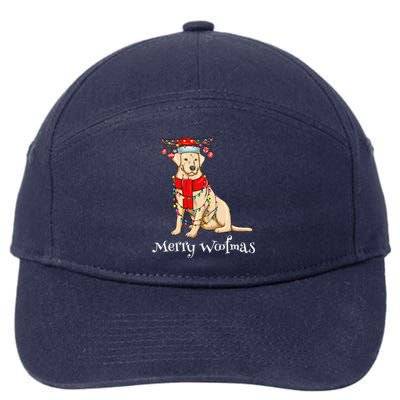 Christmas Cute Yellow Lab Dog Holiday Lights Merry Woofmas Gift 7-Panel Snapback Hat