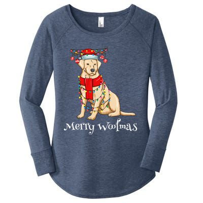 Christmas Cute Yellow Lab Dog Holiday Lights Merry Woofmas Gift Women's Perfect Tri Tunic Long Sleeve Shirt