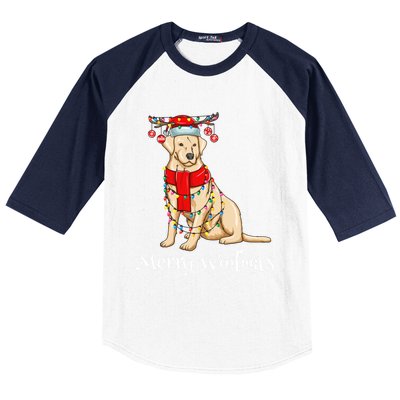 Christmas Cute Yellow Lab Dog Holiday Lights Merry Woofmas Gift Baseball Sleeve Shirt