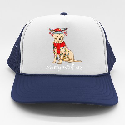 Christmas Cute Yellow Lab Dog Holiday Lights Merry Woofmas Gift Trucker Hat