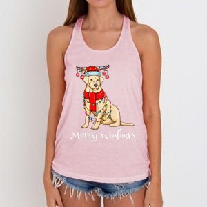 Christmas Cute Yellow Lab Dog Holiday Lights Merry Woofmas Gift Women's Knotted Racerback Tank