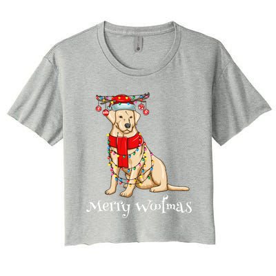 Christmas Cute Yellow Lab Dog Holiday Lights Merry Woofmas Gift Women's Crop Top Tee