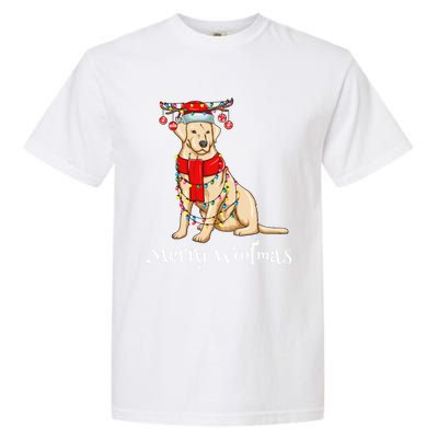 Christmas Cute Yellow Lab Dog Holiday Lights Merry Woofmas Gift Garment-Dyed Heavyweight T-Shirt