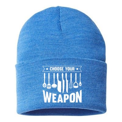 Cook Chose Your Weapon Chef Cooking Culinary Kitchen Hobby Gift Sustainable Knit Beanie