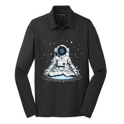 Cardano Cryptocurrency Yoga Space Astronaut Silk Touch Performance Long Sleeve Polo