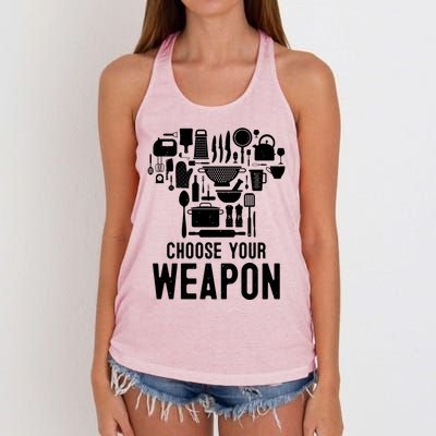 Chef Choose Your Weapon Funny Cook Kitchen Cooking Tools Gift Women's Knotted Racerback Tank