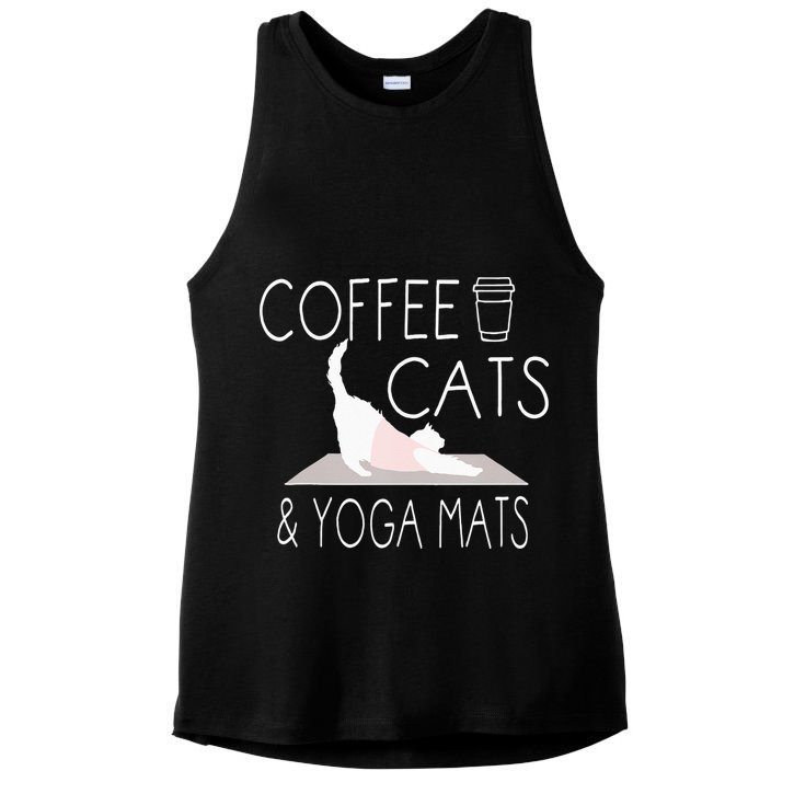 Coffee Cats & Yoga Mats Funny Gifts For Yoga Instructor Ladies PosiCharge Tri-Blend Wicking Tank
