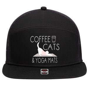 Coffee Cats & Yoga Mats Funny Gifts For Yoga Instructor 7 Panel Mesh Trucker Snapback Hat