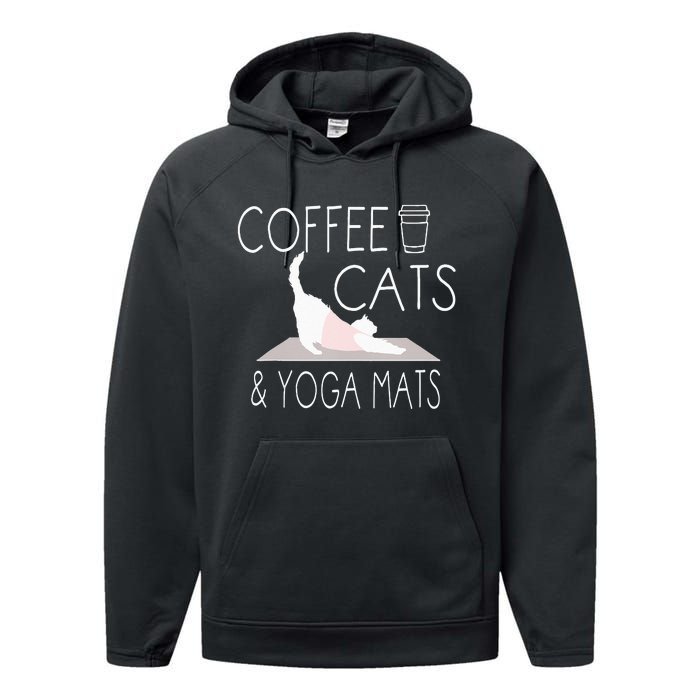 Coffee Cats & Yoga Mats Funny Gifts For Yoga Instructor Performance Fleece Hoodie