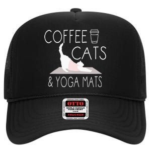 Coffee Cats & Yoga Mats Funny Gifts For Yoga Instructor High Crown Mesh Back Trucker Hat