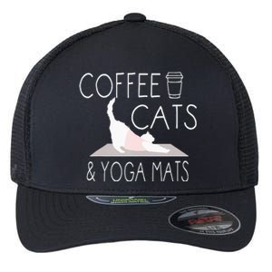 Coffee Cats & Yoga Mats Funny Gifts For Yoga Instructor Flexfit Unipanel Trucker Cap