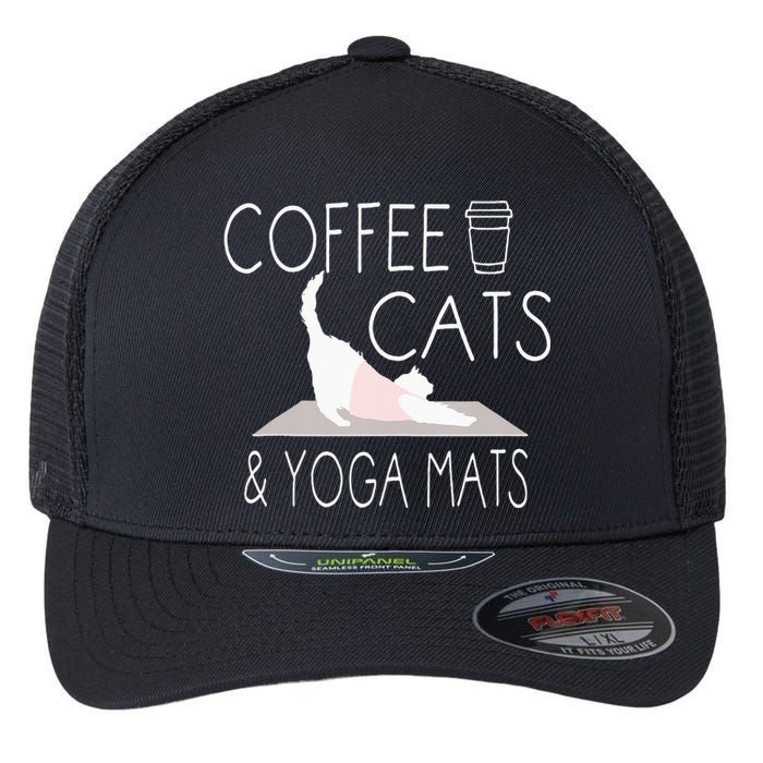 Coffee Cats & Yoga Mats Funny Gifts For Yoga Instructor Flexfit Unipanel Trucker Cap