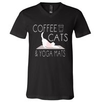 Coffee Cats & Yoga Mats Funny Gifts For Yoga Instructor V-Neck T-Shirt