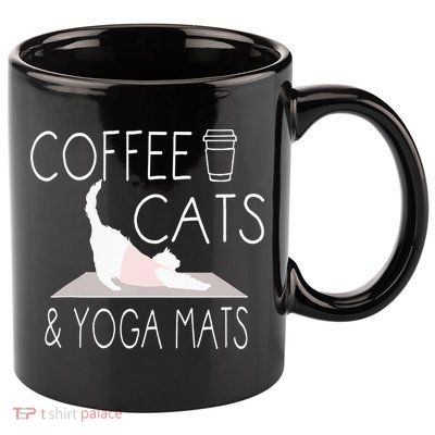 Coffee Cats & Yoga Mats Funny Gifts For Yoga Instructor 11oz C Handle Ceramic Mug