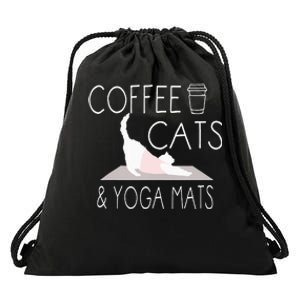 Coffee Cats & Yoga Mats Funny Gifts For Yoga Instructor Drawstring Bag