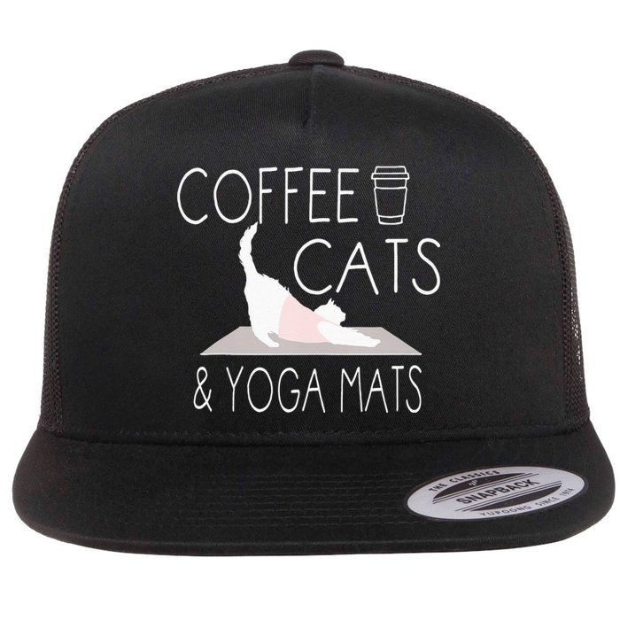 Coffee Cats & Yoga Mats Funny Gifts For Yoga Instructor Flat Bill Trucker Hat