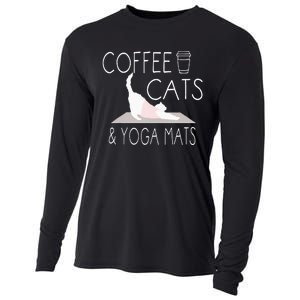 Coffee Cats & Yoga Mats Funny Gifts For Yoga Instructor Cooling Performance Long Sleeve Crew