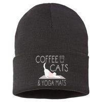 Coffee Cats & Yoga Mats Funny Gifts For Yoga Instructor Sustainable Knit Beanie