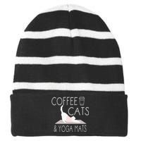 Coffee Cats & Yoga Mats Funny Gifts For Yoga Instructor Striped Beanie with Solid Band