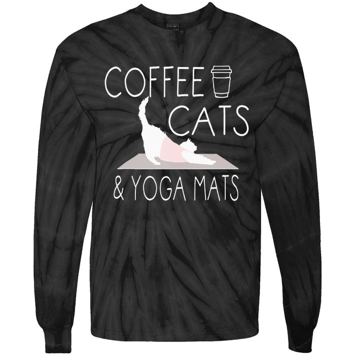 Coffee Cats & Yoga Mats Funny Gifts For Yoga Instructor Tie-Dye Long Sleeve Shirt