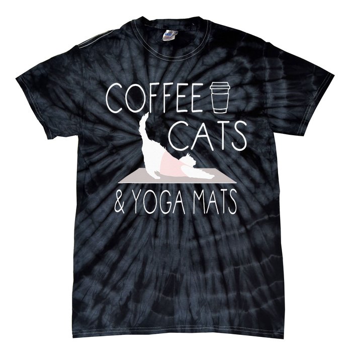 Coffee Cats & Yoga Mats Funny Gifts For Yoga Instructor Tie-Dye T-Shirt