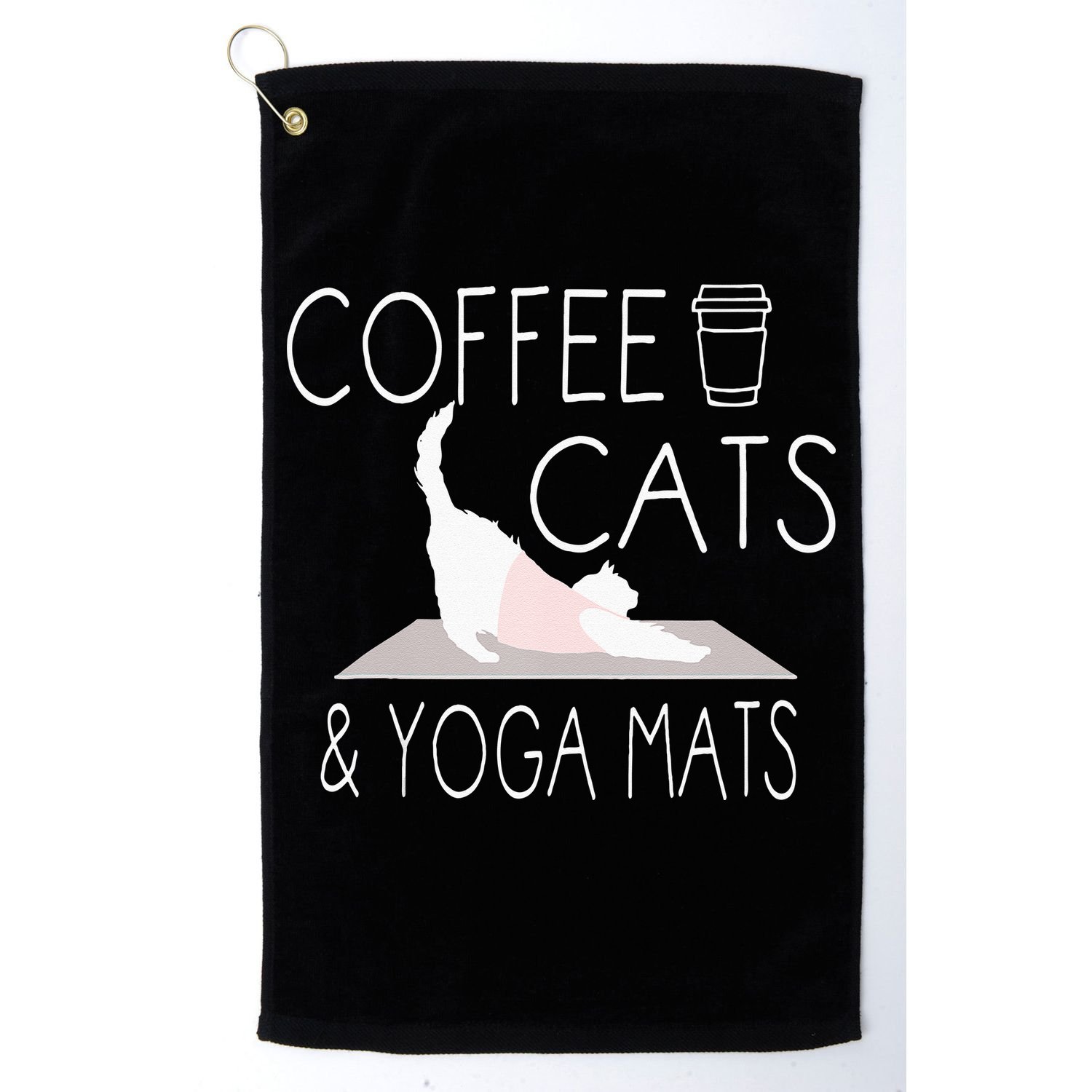Coffee Cats & Yoga Mats Funny Gifts For Yoga Instructor Golf Towel