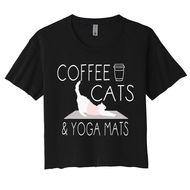 Coffee Cats & Yoga Mats Funny Gifts For Yoga Instructor Crop Top