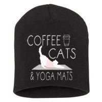 Coffee Cats & Yoga Mats Funny Gifts For Yoga Instructor Short Acrylic Beanie