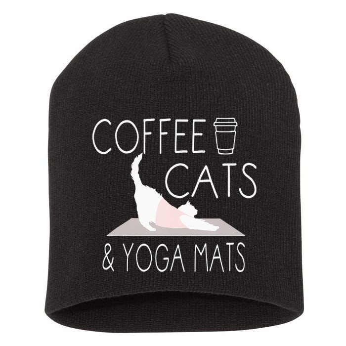 Coffee Cats & Yoga Mats Funny Gifts For Yoga Instructor Short Acrylic Beanie