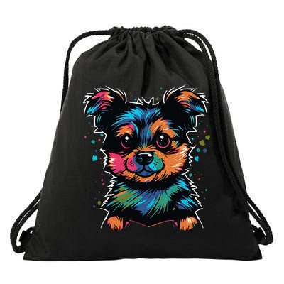 Cute Colorful Yorkshire Terrier Puppy Drawstring Bag