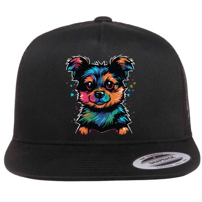 Cute Colorful Yorkshire Terrier Puppy Flatbill Hat
