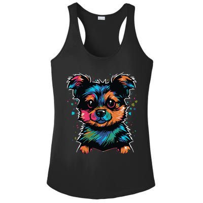 Cute Colorful Yorkshire Terrier Puppy Ladies PosiCharge Competitor Racerback Tank