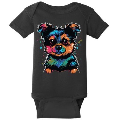 Cute Colorful Yorkshire Terrier Puppy Baby Bodysuit