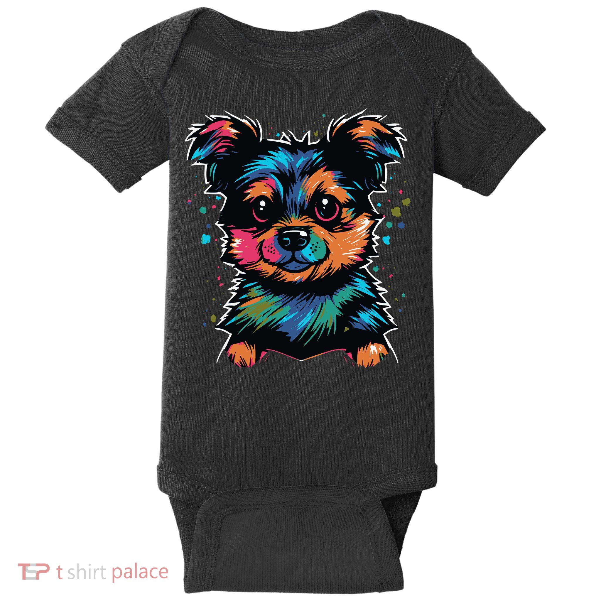 Cute Colorful Yorkshire Terrier Puppy Baby Bodysuit