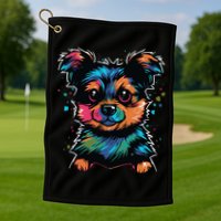 Cute Colorful Yorkshire Terrier Puppy Golf Towel